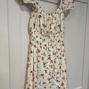 Copper Key White Mini Dress with Orange, Blue & Green Floral Print